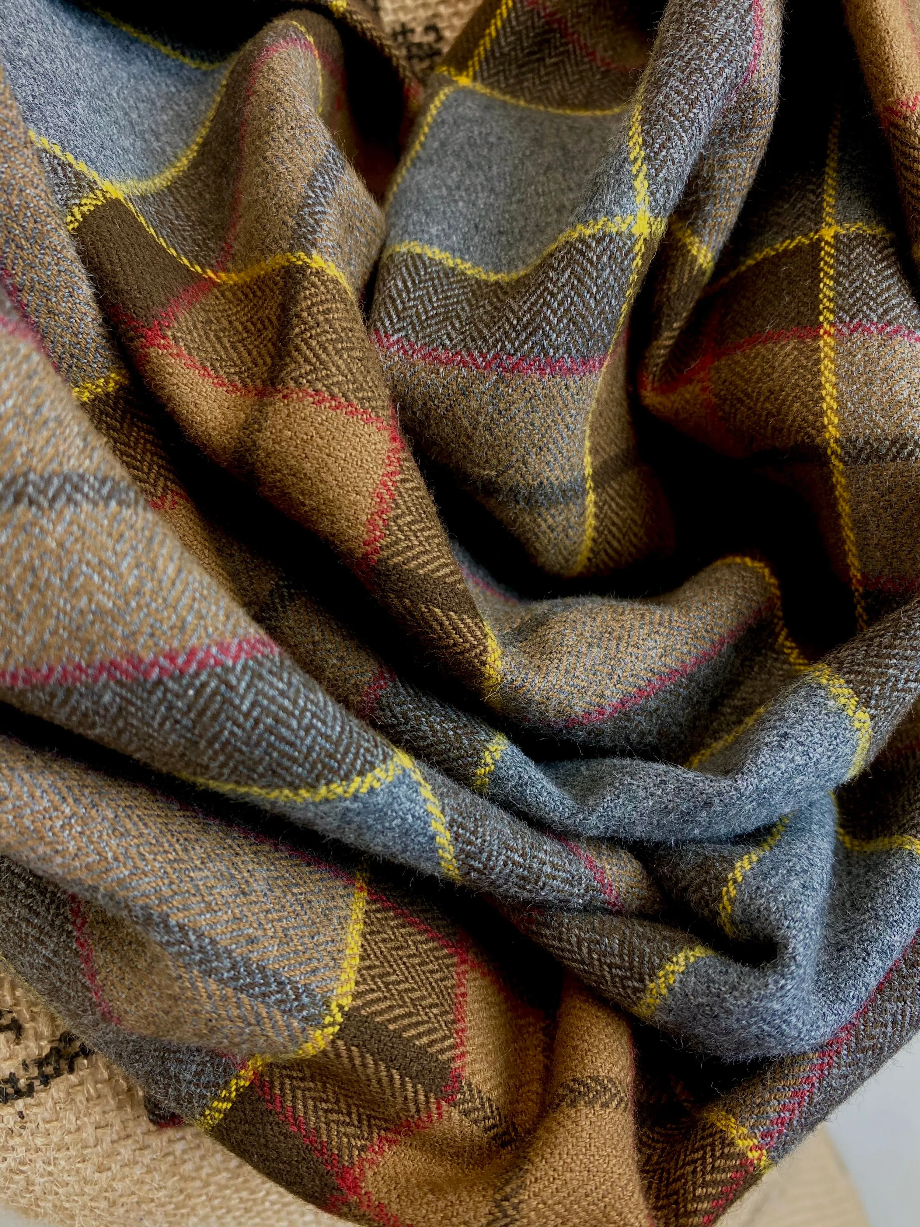 Straight Scarf - Outlander Clan Fraser Inspired Gray, Brown, Yellow, and Red Cotton Flannel