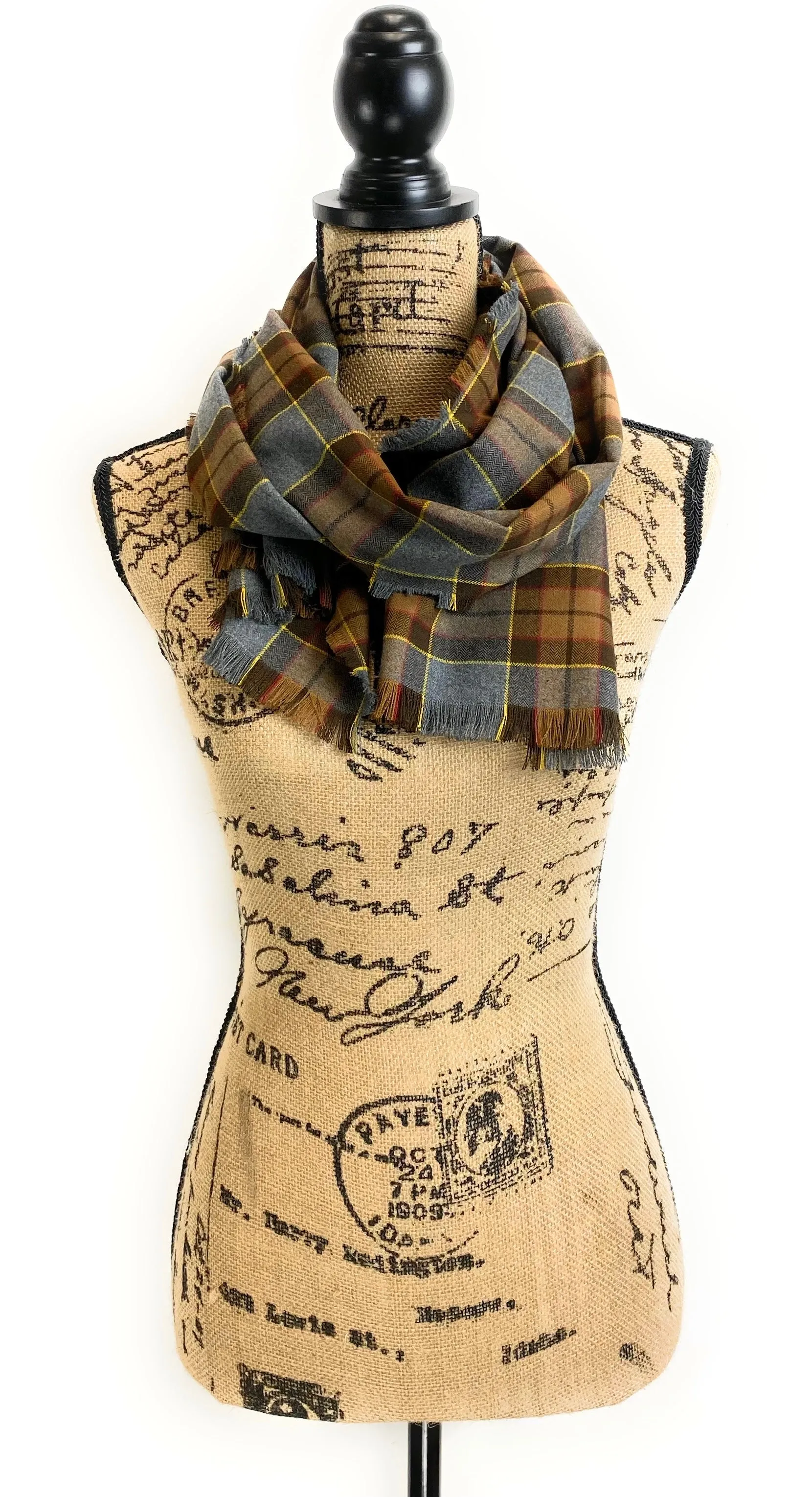 Straight Scarf - Outlander Clan Fraser Inspired Gray, Brown, Yellow, and Red Cotton Flannel
