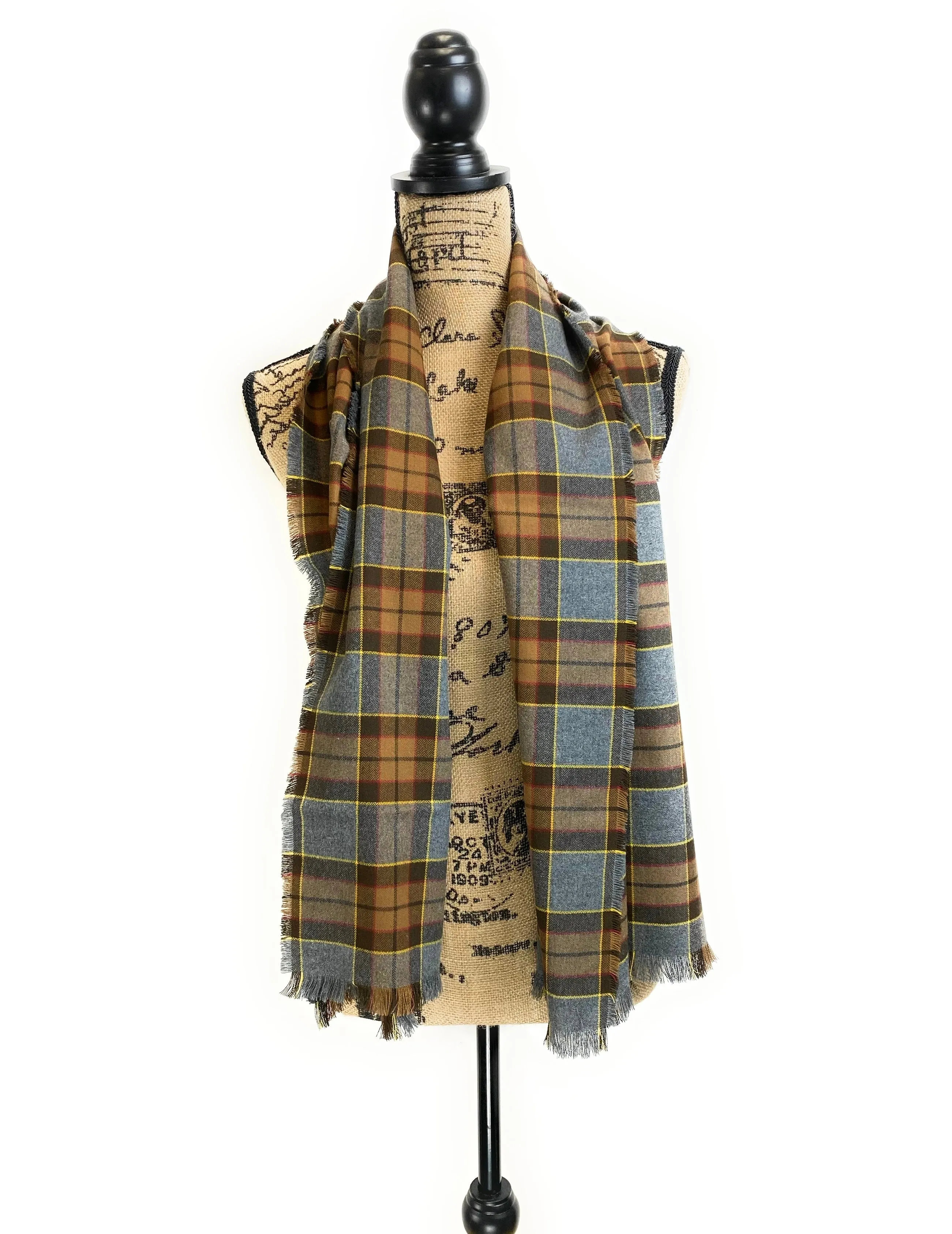Straight Scarf - Outlander Clan Fraser Inspired Gray, Brown, Yellow, and Red Cotton Flannel