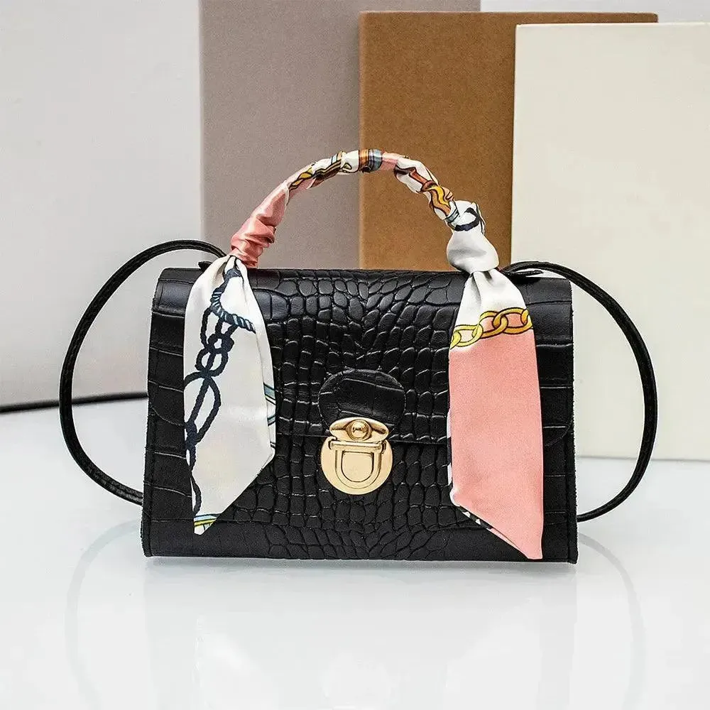 Summer PU Leather Tote Bag with Scarf - Crossbody for Women