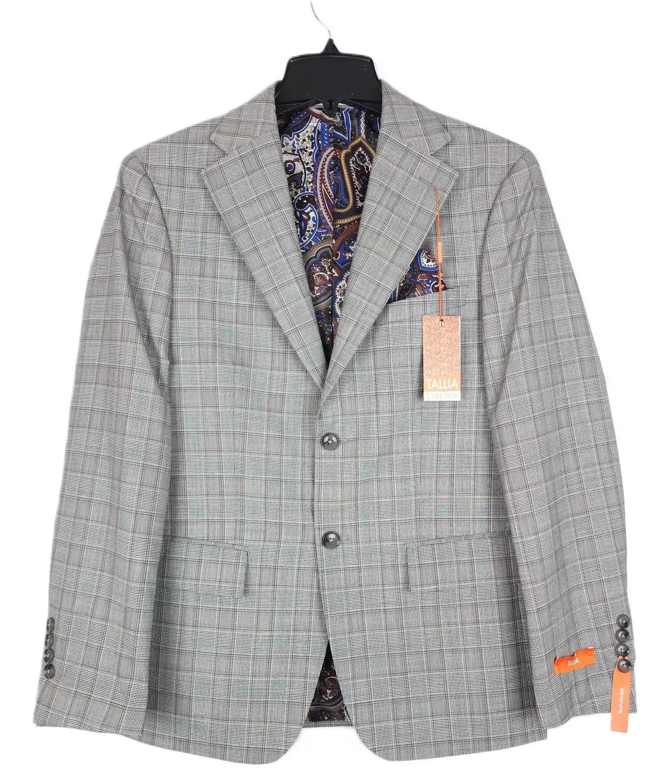 Tallia Men's Slim Fit Wool Sport Coat Blazer Grey Brown  38R Plaid