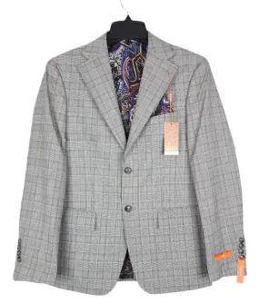 Tallia Men's Slim Fit Wool Sport Coat Blazer Grey Brown  38R Plaid
