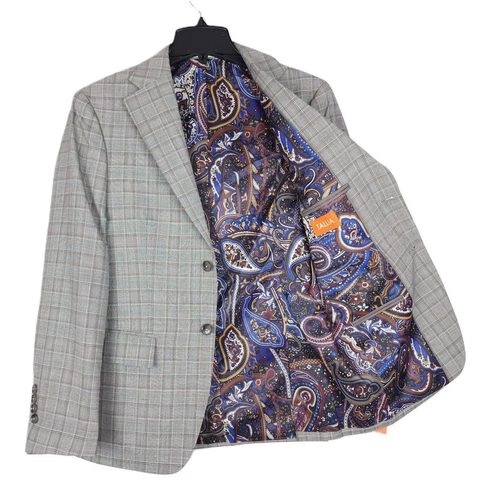 Tallia Men's Slim Fit Wool Sport Coat Blazer Grey Brown  38R Plaid