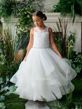 Teter Warm Lace illusion top & Layered tulle skirt with rhinestone belt #ES02