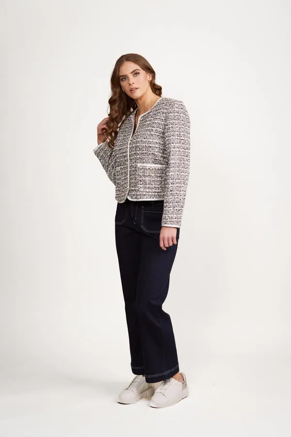 Vassalli - Collarless Short Jacket with Trim detail - Galaxy