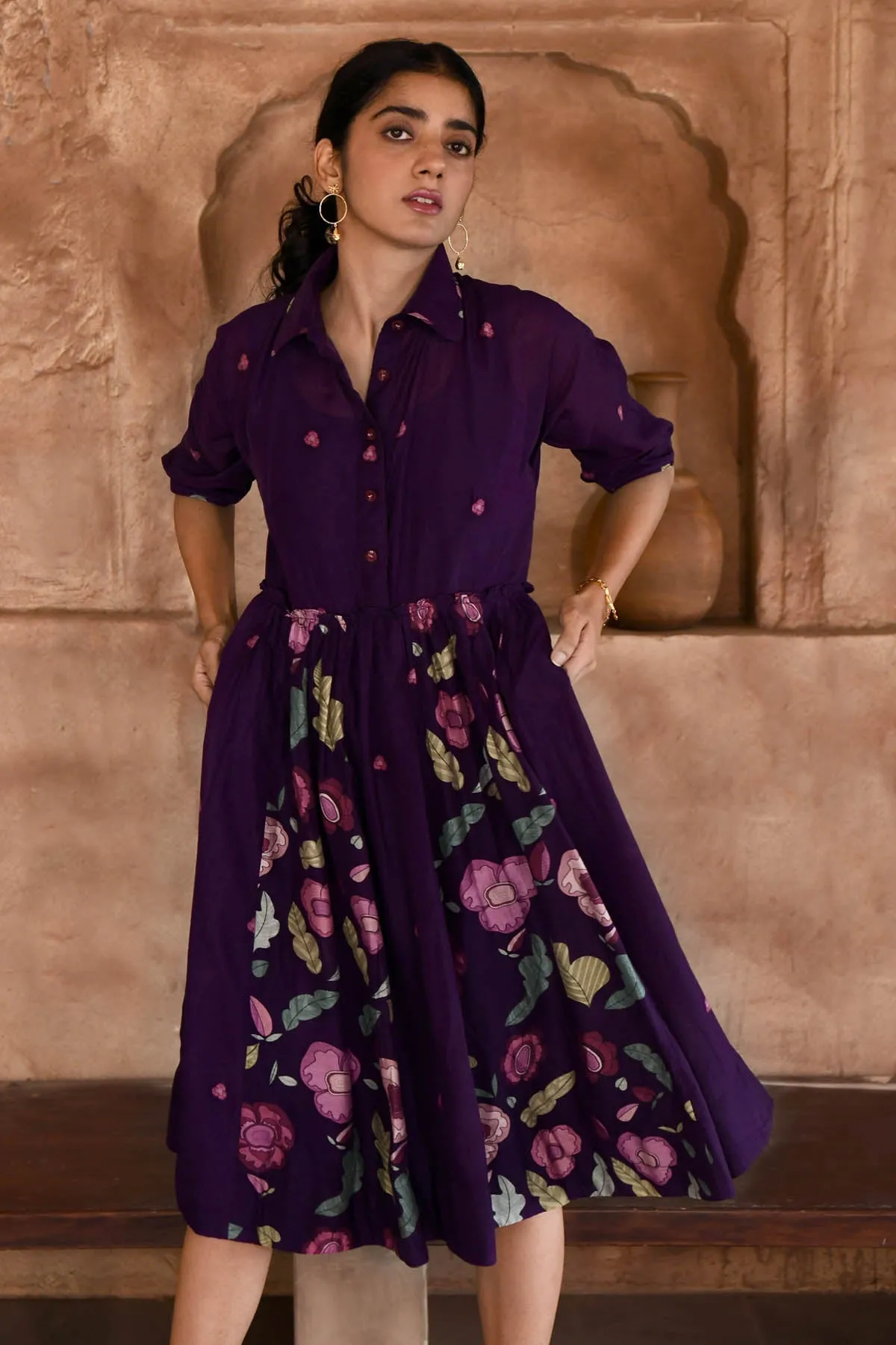 Violet Chanderi Silk Shirt Dress