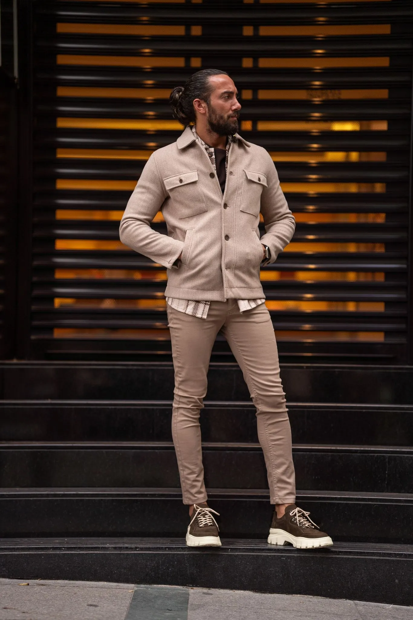 Walter Beige Slim Fit Coat