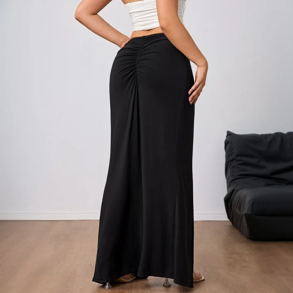 Women Autumn Winter High Waist Slit Midi Skirt