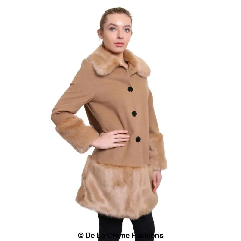 Women’s Faux Fur Trim Wool Mix Coat