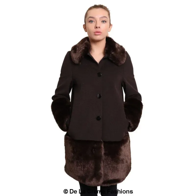 Women’s Faux Fur Trim Wool Mix Coat