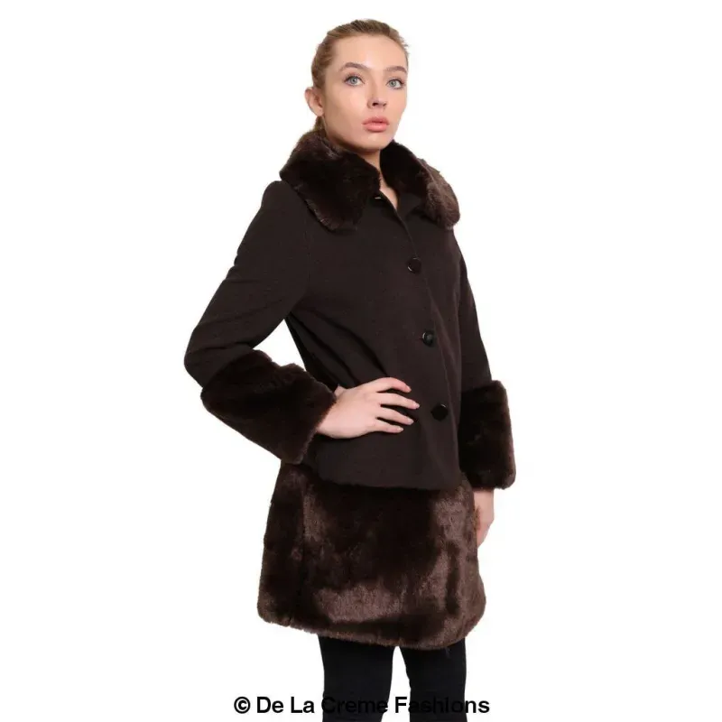 Women’s Faux Fur Trim Wool Mix Coat