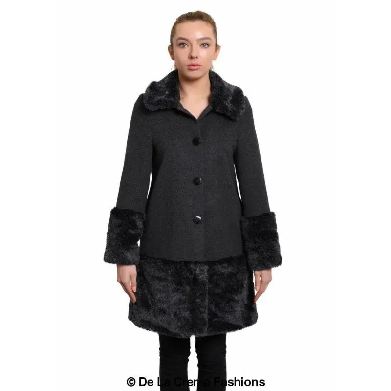 Women’s Faux Fur Trim Wool Mix Coat