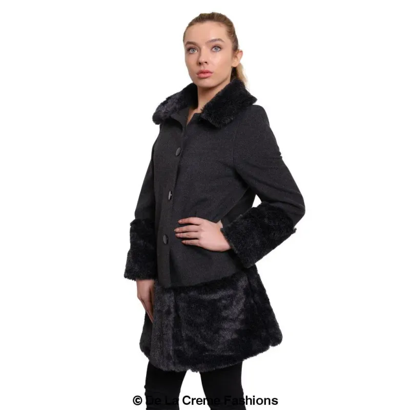 Women’s Faux Fur Trim Wool Mix Coat