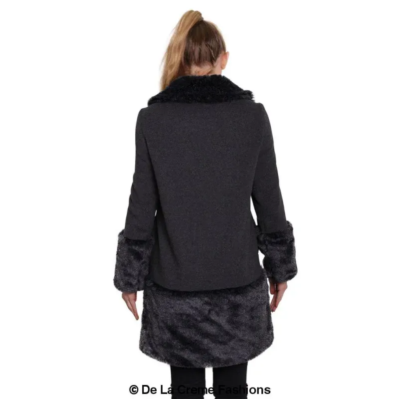 Women’s Faux Fur Trim Wool Mix Coat