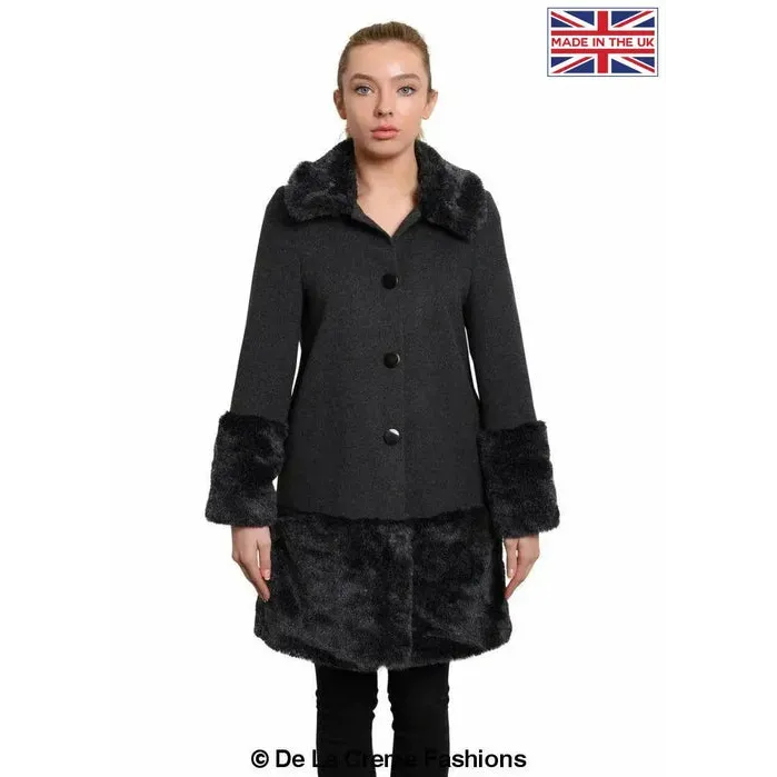 Women’s Faux Fur Trim Wool Mix Coat