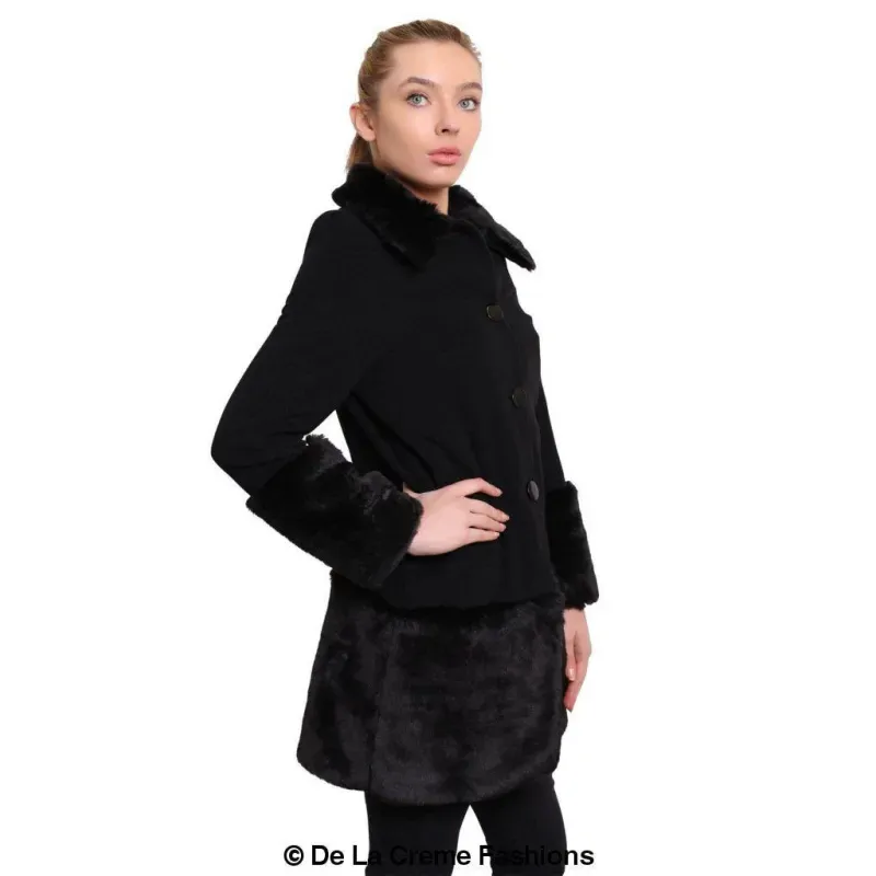 Women’s Faux Fur Trim Wool Mix Coat