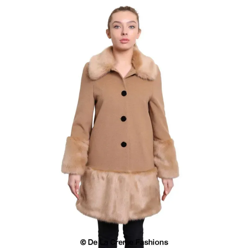 Women’s Faux Fur Trim Wool Mix Coat