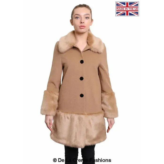 Women’s Faux Fur Trim Wool Mix Coat