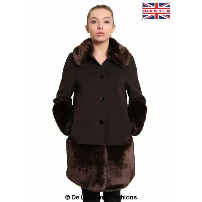 Women’s Faux Fur Trim Wool Mix Coat