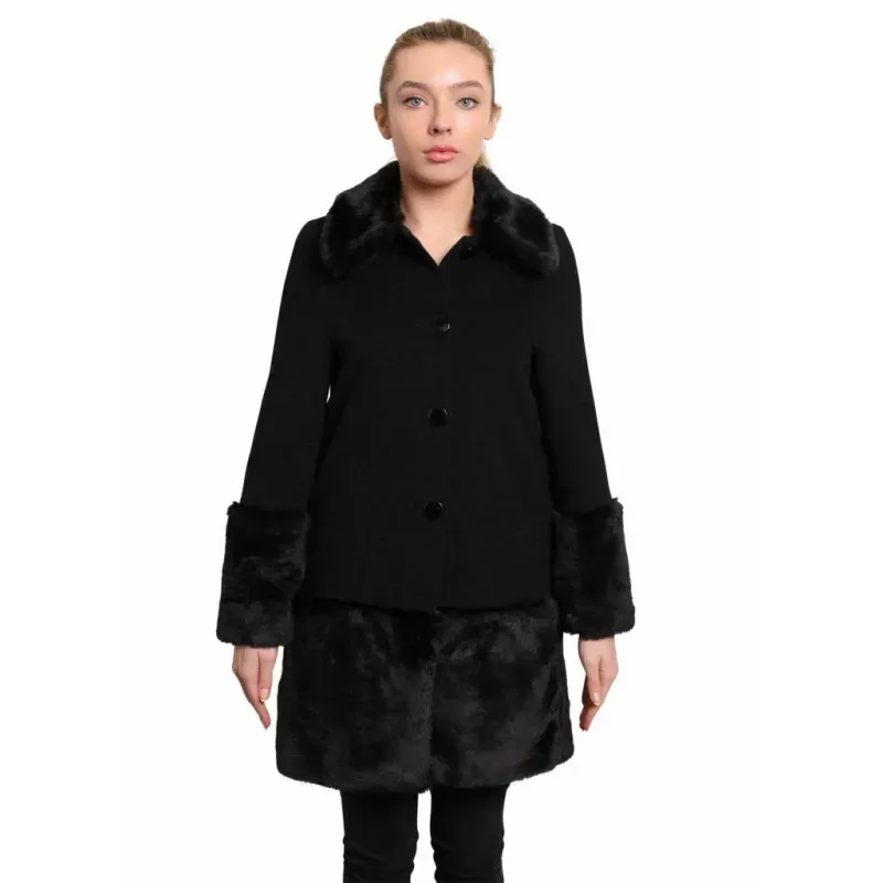 Women’s Faux Fur Trim Wool Mix Coat