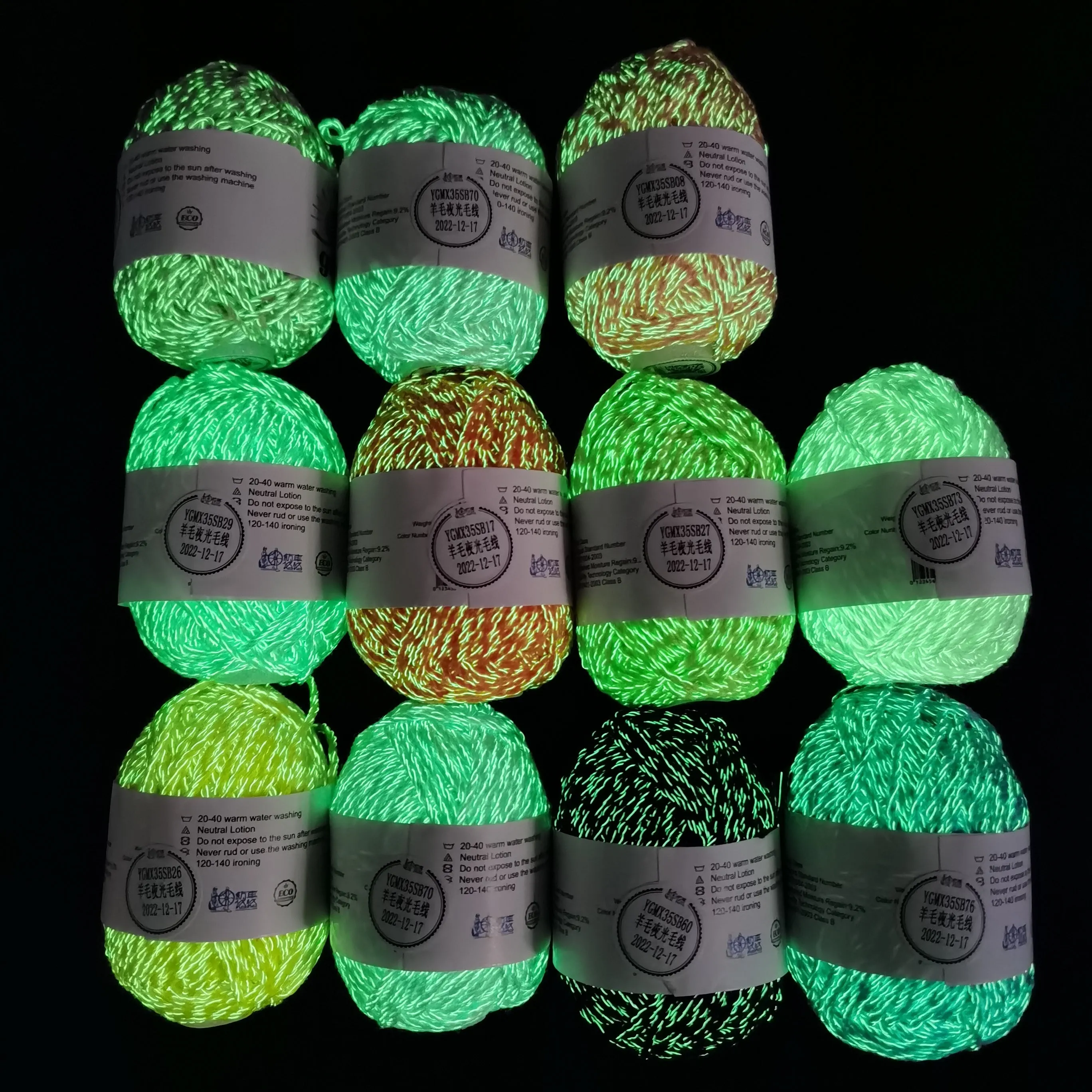 Wool Acrylic Glow in the dark fluorescent Crochet Yarn