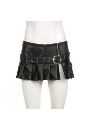 Y2K Black Micro Skirt with Pleats and Belt
