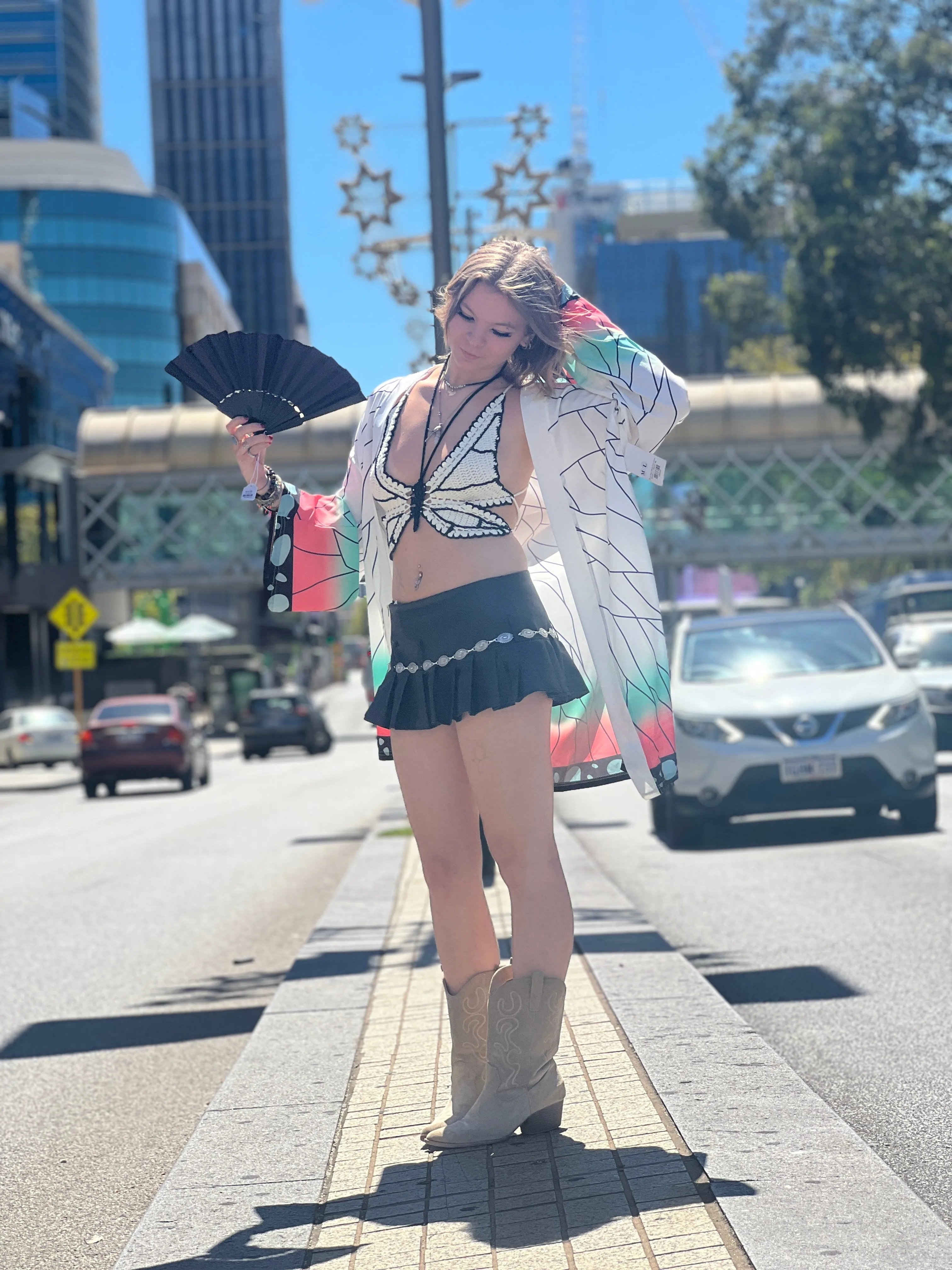 Y2K Black Micro Skirt with Pleats and Belt