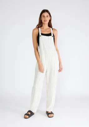 Yarn Dye Striped Button Strap Overall