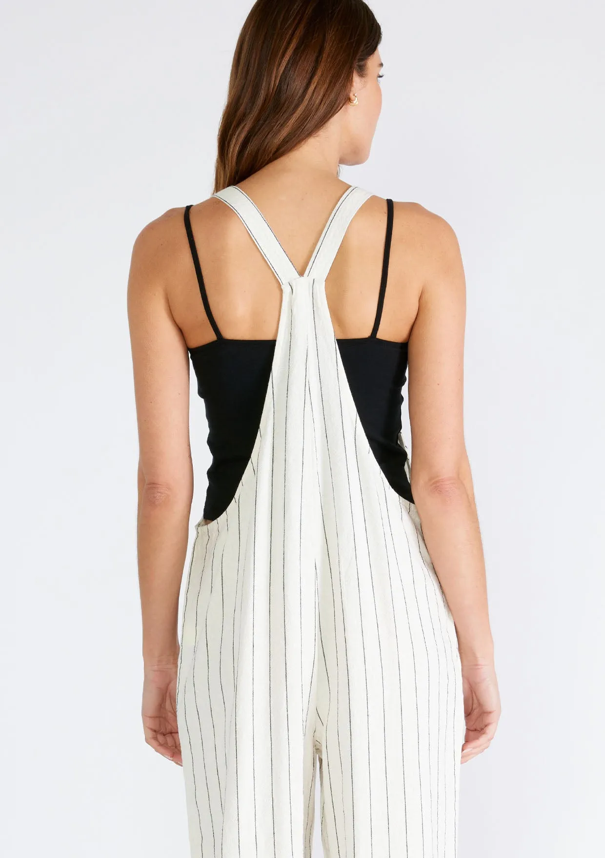 Yarn Dye Striped Button Strap Overall